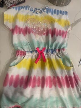 Hatley Girls' Tie-Dye Heart Dress in Yellow, Pink, Blue, Green